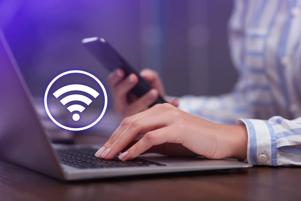 Laptop and phone on a wireless network