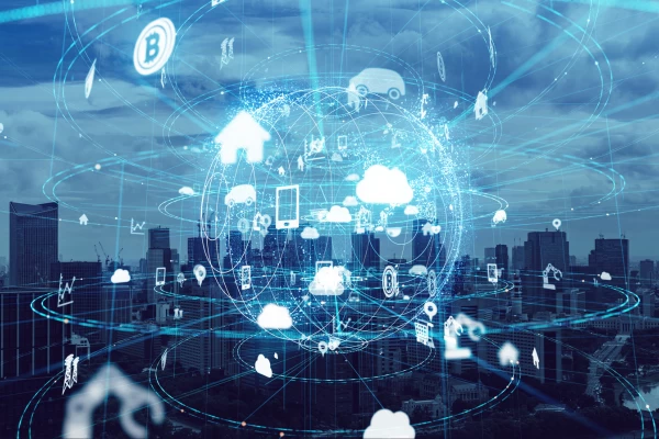 Illustration of connected devices over a city